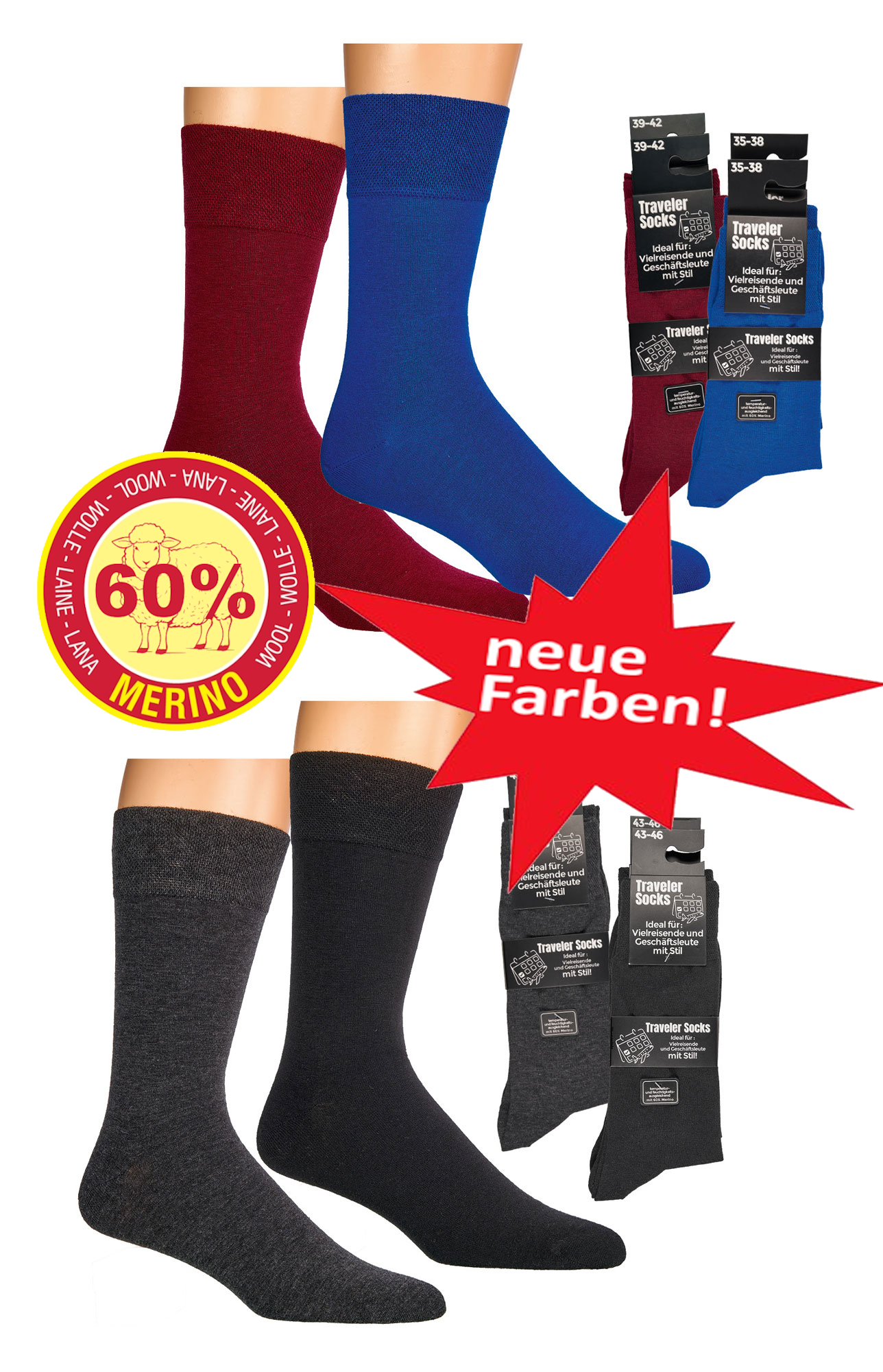 Merino Luxus-Funktions-Socken "Traveler" * 2er-Bündel