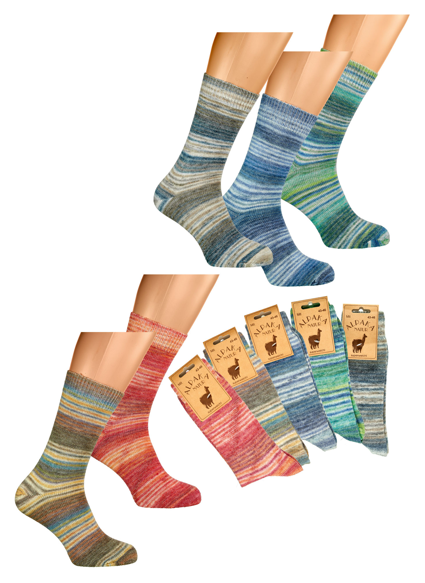 Farbwechsel-Wollsocken mit Alpaka * 2er-Bdl