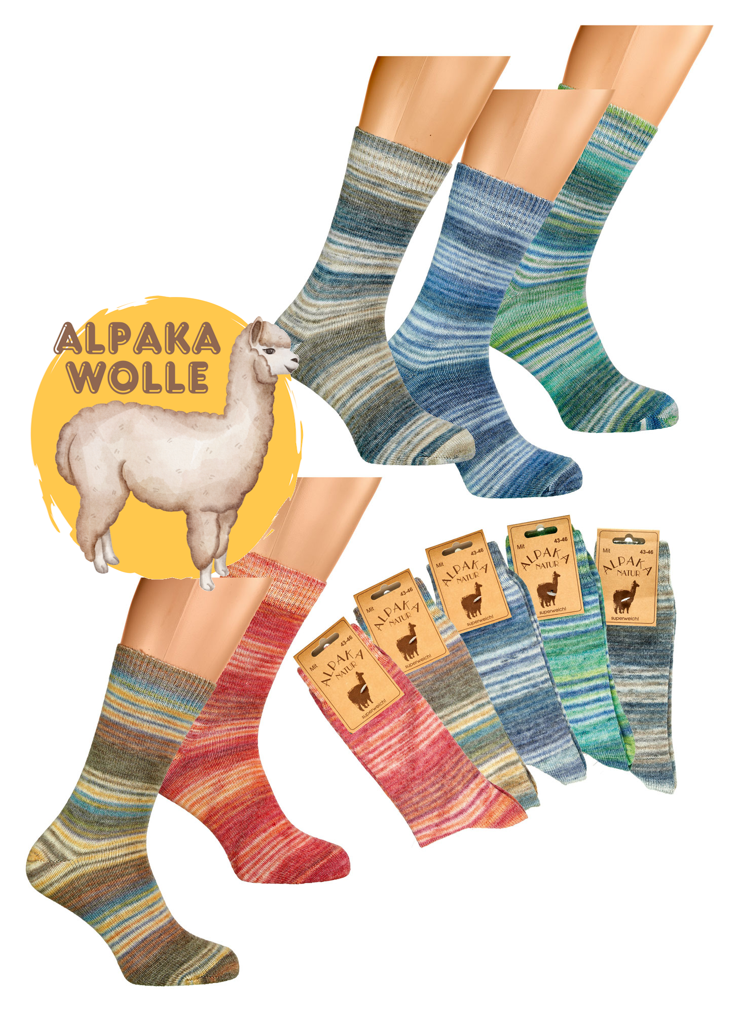 Farbwechsel-Wollsocken mit Alpaka * 2er-Bdl