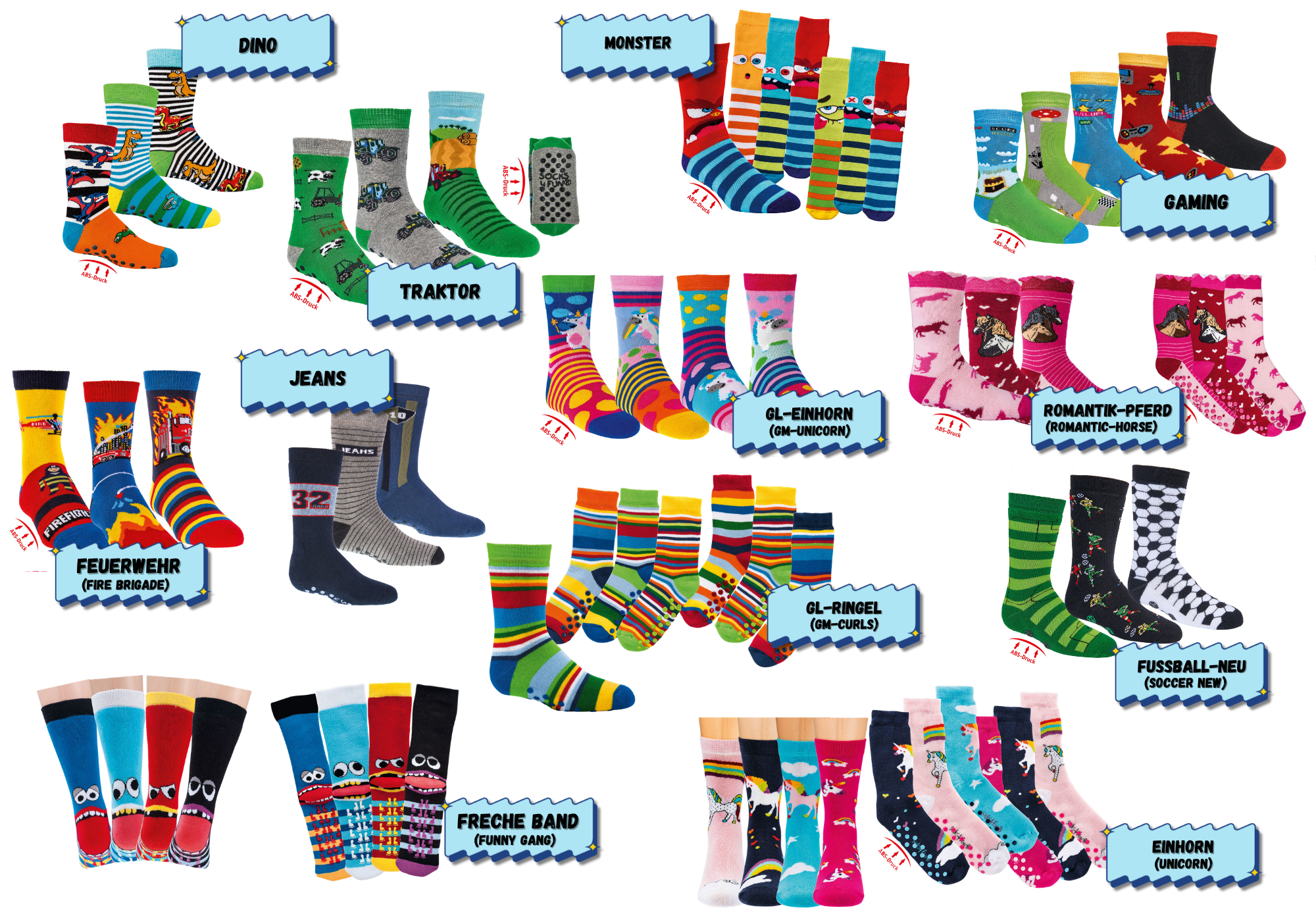 "Design Variety"  Full-Terry/Anti-Slip Kids Socks * 3-Pack