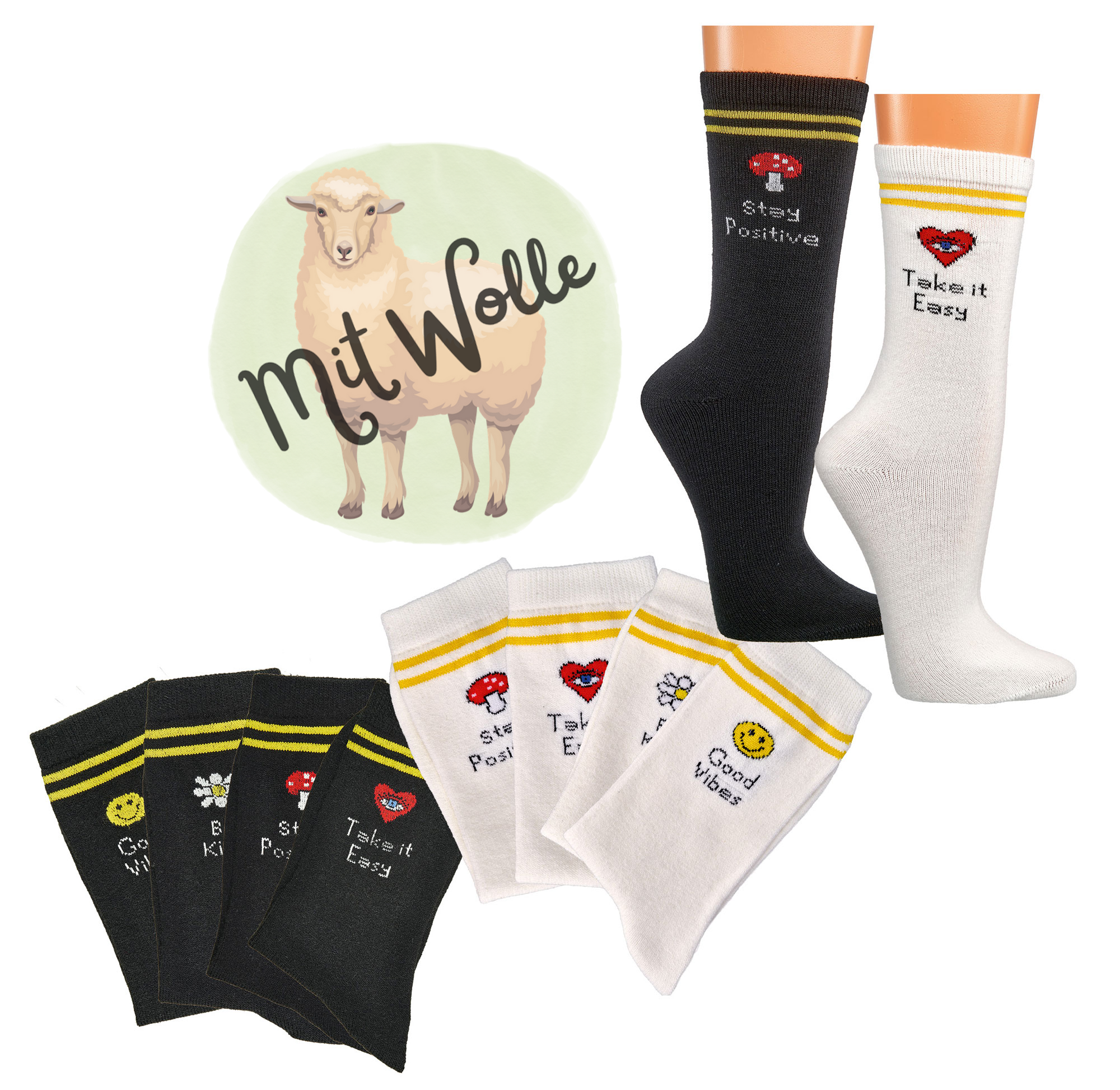 Wollsocken mit Statement-Motiven * 2er-Bdl